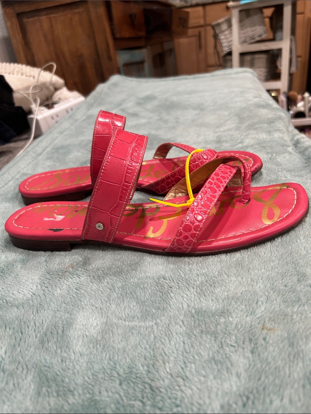Sam Edelman Pink Croc-Embossed Slide Sandals - Picture 2 of 9
